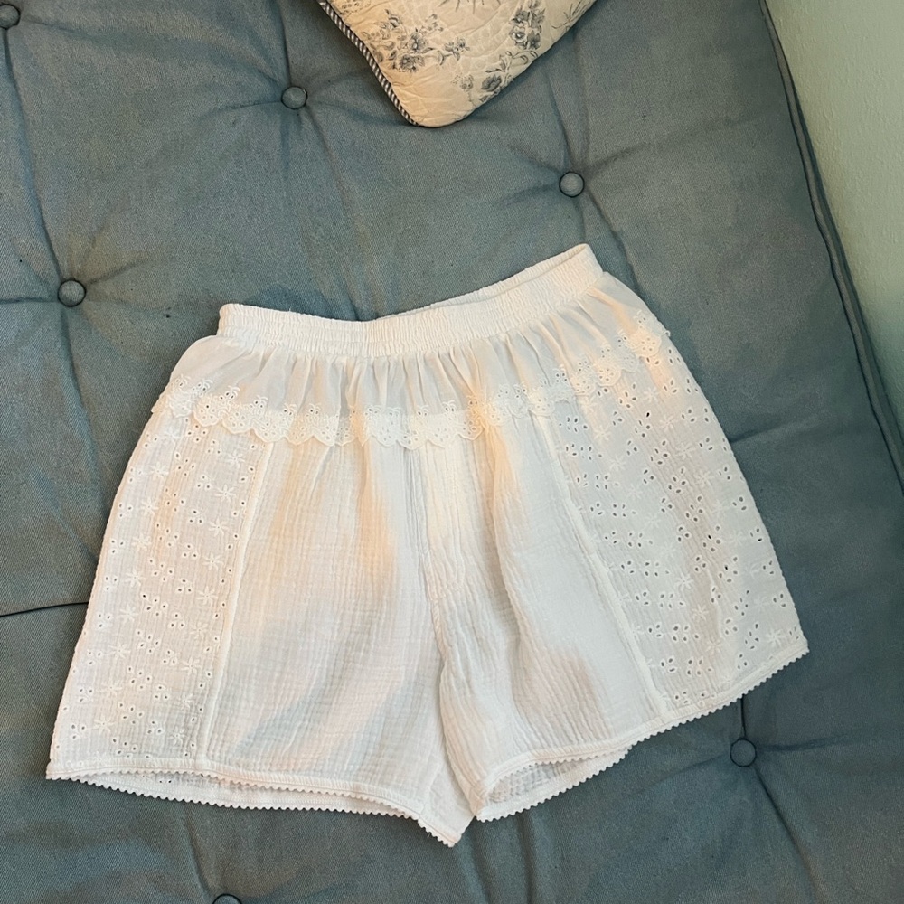 Free People White Eyelet High Waist Shorts